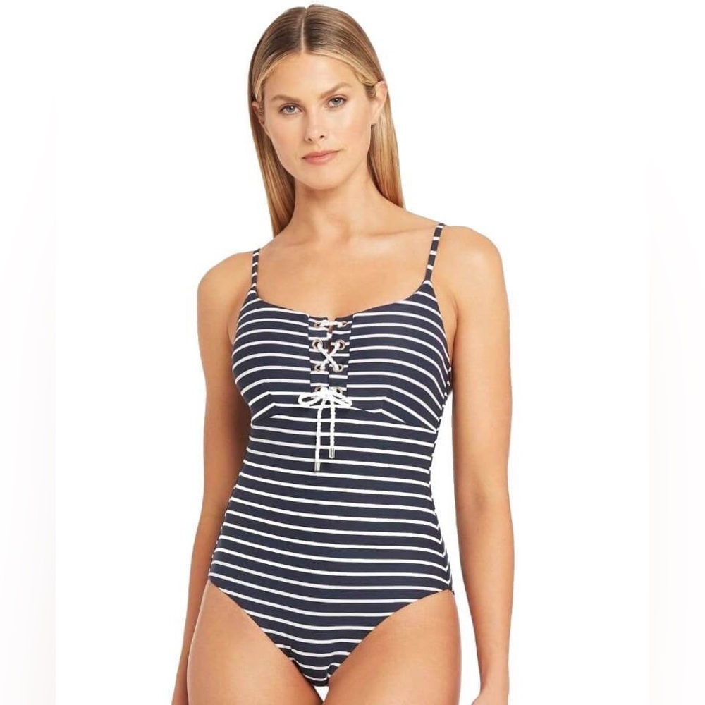 Sea Level Chamarel Lace Up Bralette One Piece Swimsuit - Night Sky